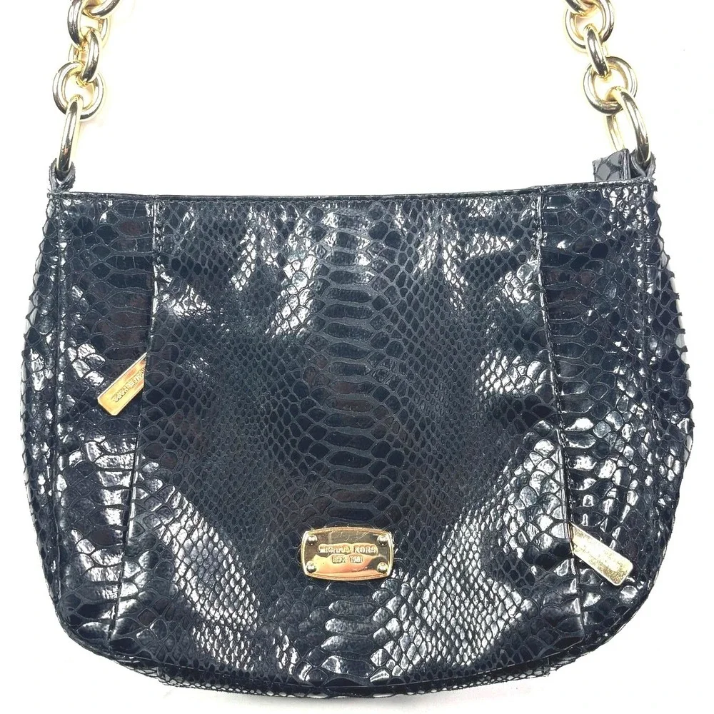 Michael Kors‎ black snakeskin-embossed leather shoulder bag-Vintage